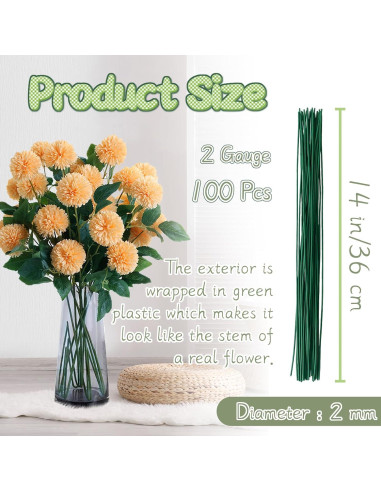 100 Alambres Florales Verde Oscuro 36 cm 2 Gauge para Manualidades