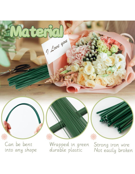 100 Alambres Florales Verde Oscuro 36 cm 2 Gauge para Manualidades