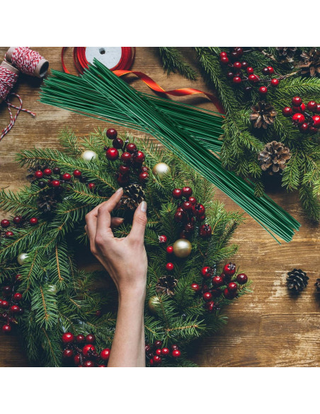 100 Alambres Florales Verde Oscuro 36 cm 2 Gauge para Manualidades