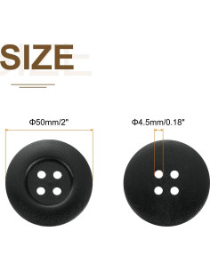 Botones de Madera uxcell 20 Pcs 50mm 4 Agujeros Negro 2
