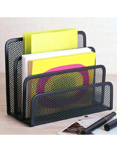 Organizador de correo de escritorio wishacc metal negro 3 secciones Organizador de correo de escritorio wishacc metal negro 3 secciones