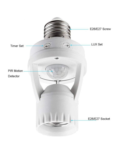 Adaptador de bombilla E26 con sensor de movimiento LPHUMEX