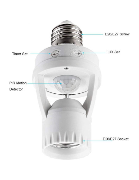 Adaptador de bombilla E26 con sensor de movimiento LPHUMEX