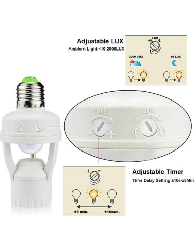 Adaptador de bombilla E26 con sensor de movimiento LPHUMEX