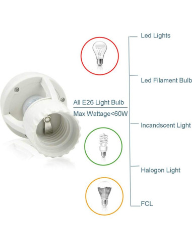Adaptador de bombilla E26 con sensor de movimiento LPHUMEX