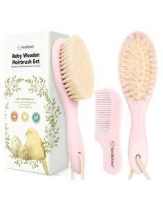 Juego de Cepillo y Peine para Bebés KeaBabies Ovalado Rosa