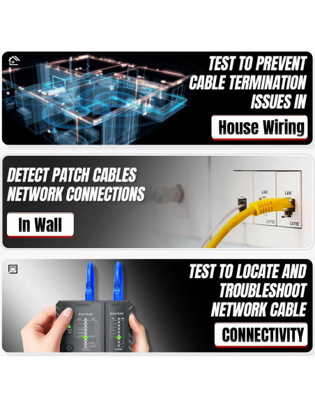 Probador de Cable de Red AMPCOM RJ45 RJ11 RJ12 CAT5E CAT6 CAT7