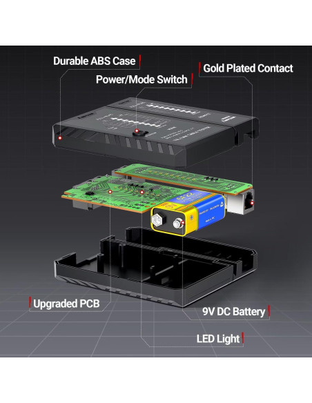 Probador de Cable de Red AMPCOM RJ45 RJ11 RJ12 CAT5E CAT6 CAT7