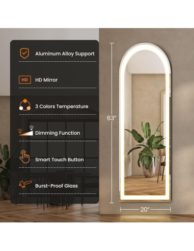 Espejo de Cuerpo Entero Elevon LED 160x50 cm con 3 Colores