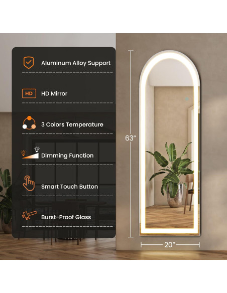 Espejo de Cuerpo Entero Elevon LED 160x50 cm con 3 Colores