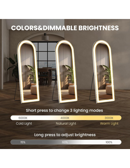 Espejo de Cuerpo Entero Elevon LED 160x50 cm con 3 Colores