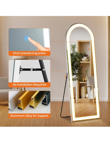 Espejo de Cuerpo Entero Elevon LED 160x50 cm con 3 Colores