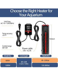 Calentador de Acuario Buinto 1200W Sumergible con Control LED 2