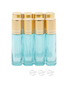 8 Botellas de Vidrio 10ml con Rodillo Newzoll Azul Perla