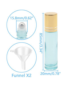 8 Botellas de Vidrio 10ml con Rodillo Newzoll Azul Perla 2