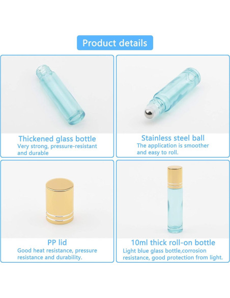 8 Botellas de Vidrio 10ml con Rodillo Newzoll Azul Perla