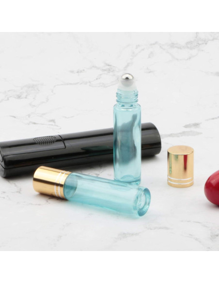 8 Botellas de Vidrio 10ml con Rodillo Newzoll Azul Perla