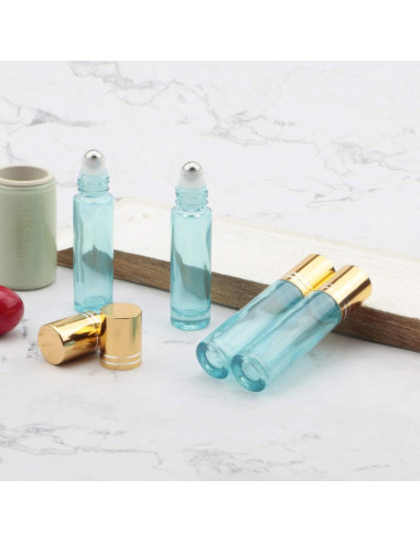 8 Botellas de Vidrio 10ml con Rodillo Newzoll Azul Perla