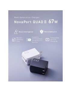 Cargador GaN CIO NovaPort 67W 4 Puertos USB-C y USB-A Negro 2