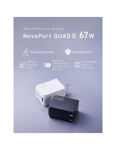 Cargador GaN CIO NovaPort 67W 4 Puertos USB-C y USB-A Negro