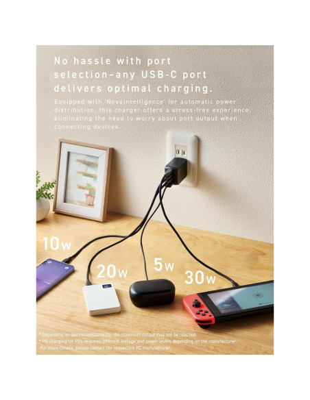 Cargador GaN CIO NovaPort 67W 4 Puertos USB-C y USB-A Negro