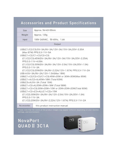 Cargador GaN CIO NovaPort 67W 4 Puertos USB-C y USB-A Negro