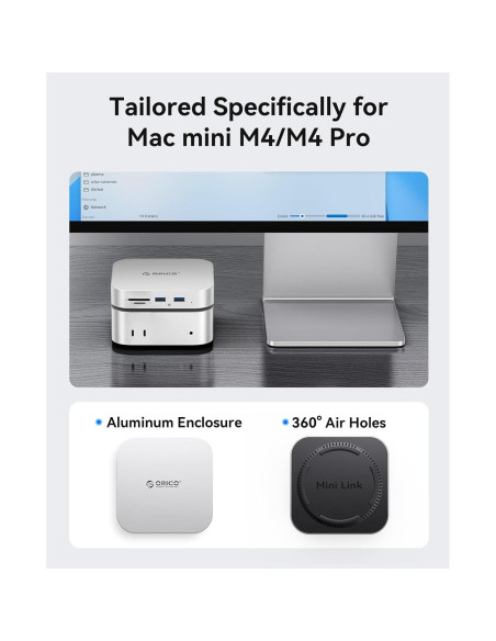 Hub ORICO MiniLink Mac Mini M4 con 4 Puertos USB 3.0