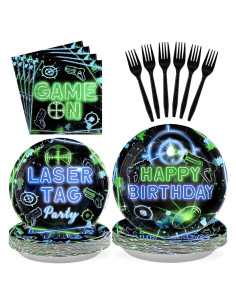 Set de Fiesta de Cumpleaños Laser Tag Grencian 96PCS Verde Azul