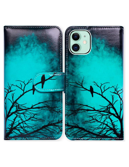 Funda de Cuero Plegable Bcov para iPhone 13 - Patrón Pájaro Negro