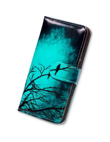 Funda de Cuero Plegable Bcov para iPhone 13 - Patrón Pájaro Negro