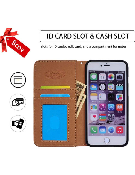 Funda de Cuero Plegable Bcov para iPhone 13 - Patrón Pájaro Negro