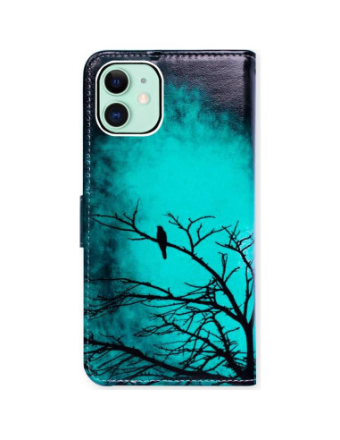 Funda de Cuero Plegable Bcov para iPhone 13 - Patrón Pájaro Negro