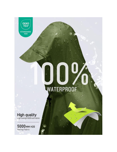 Poncho de Lluvia Impermeable SaphiRose Verde Ejército Talla Única