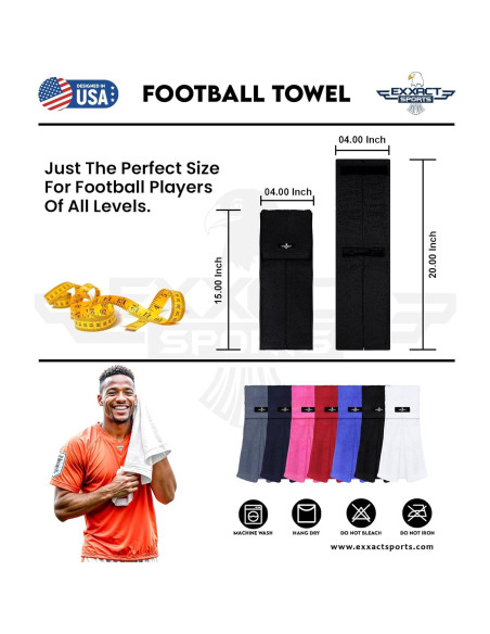 Toalla de Fútbol Exxact Sports Negra con Gancho y Bucle 50.8x10.16cm