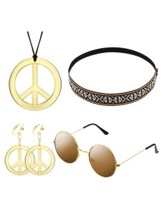 Conjunto Disfraz Hippie 4 Piezas WILLBOND - Gafas, Collar, Pendientes, Diadema