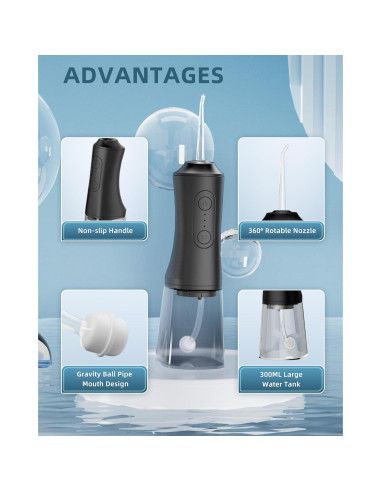 Irrigador Oral a Agua OKALA EFS 300ml IPX7 3 Modos Negro
