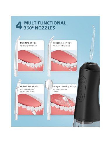 Irrigador Oral a Agua OKALA EFS 300ml IPX7 3 Modos Negro
