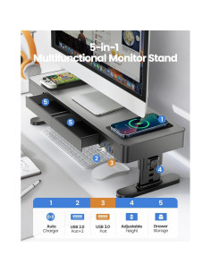 Soporte para Monitor Meatanty Ajustable con Cargador USB 5 en 1 2