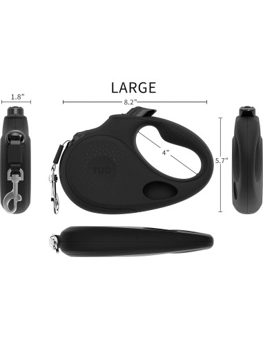 Correa Retráctil TUG Grande 4.88m Negro con Dispensador