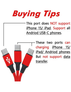 Cable USB C 3 en 1 Awnuwuy 1.22M Rojo - Carga Rápida 3A 2