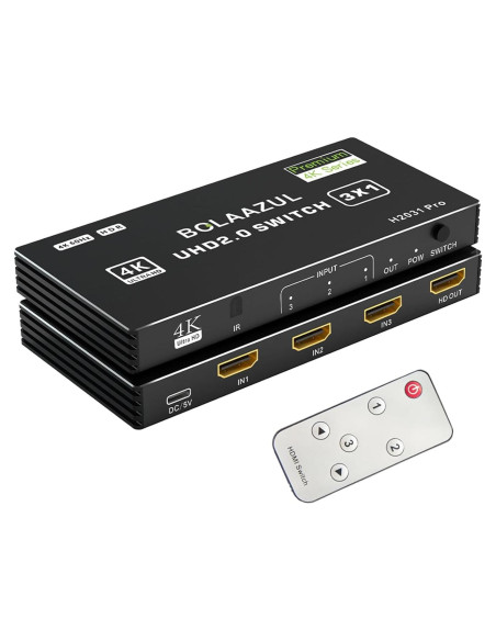 Interruptor HDMI 3 en 1 BolAAzuL 4K@60Hz con Control Remoto