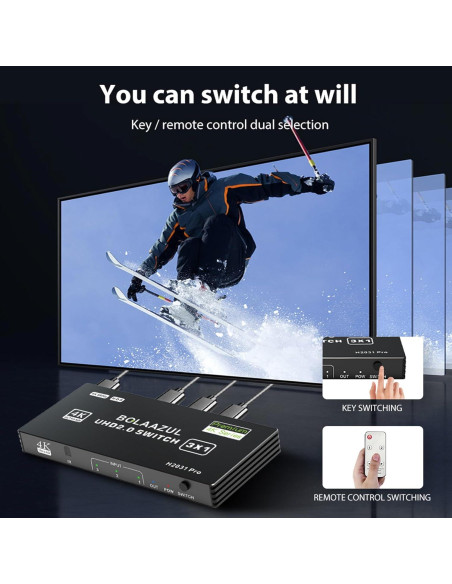 Interruptor HDMI 3 en 1 BolAAzuL 4K@60Hz con Control Remoto