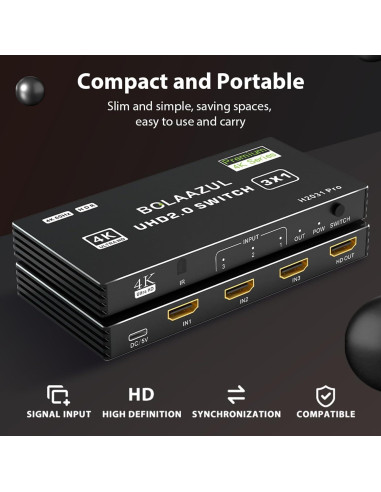 Interruptor HDMI 3 en 1 BolAAzuL 4K@60Hz con Control Remoto