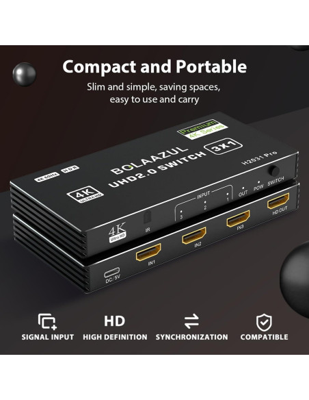 Interruptor HDMI 3 en 1 BolAAzuL 4K@60Hz con Control Remoto