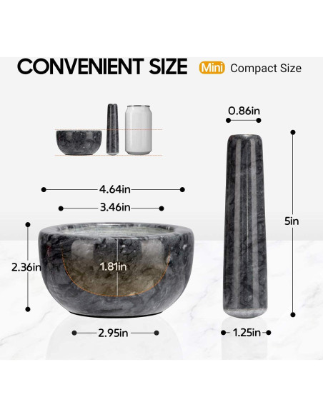 Juego de Mortero y Maja de Mármol Tera 11.8 cm Compacto