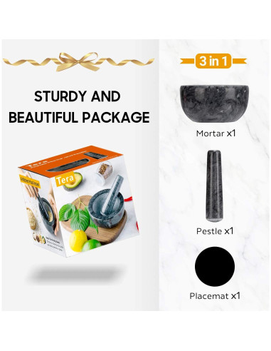 Juego de Mortero y Maja de Mármol Tera 11.8 cm Compacto