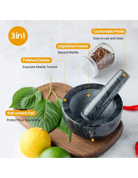 Juego de Mortero y Maja de Mármol Tera 11.8 cm Compacto