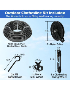 Kit de Tendedero Exterior Fshihine 150 pies Acero Galvanizado 2