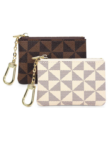 2 Monederos Mini VZZNN con Cremallera para Mujeres Café y Blanco