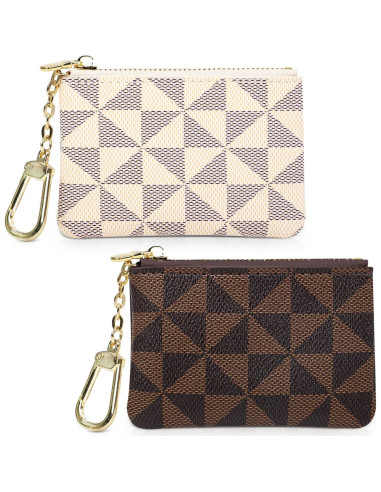 2 Monederos Mini VZZNN con Cremallera para Mujeres Café y Blanco